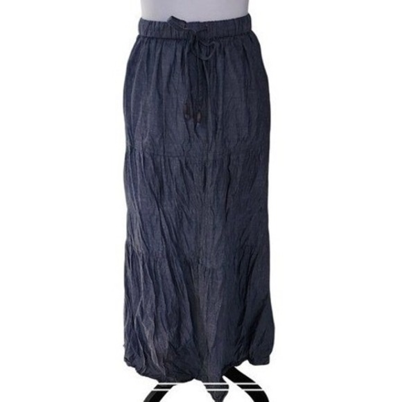 White Stag Tiered Maxi Skirt XL (16-18) Blue Denim Look Cotton Blend Elastic wst - Picture 3 of 9